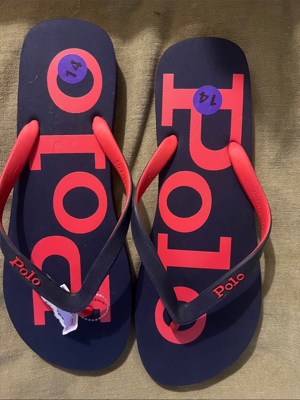 Polo by Ralph Lauren Navy and Red Kids Flip Flops size14